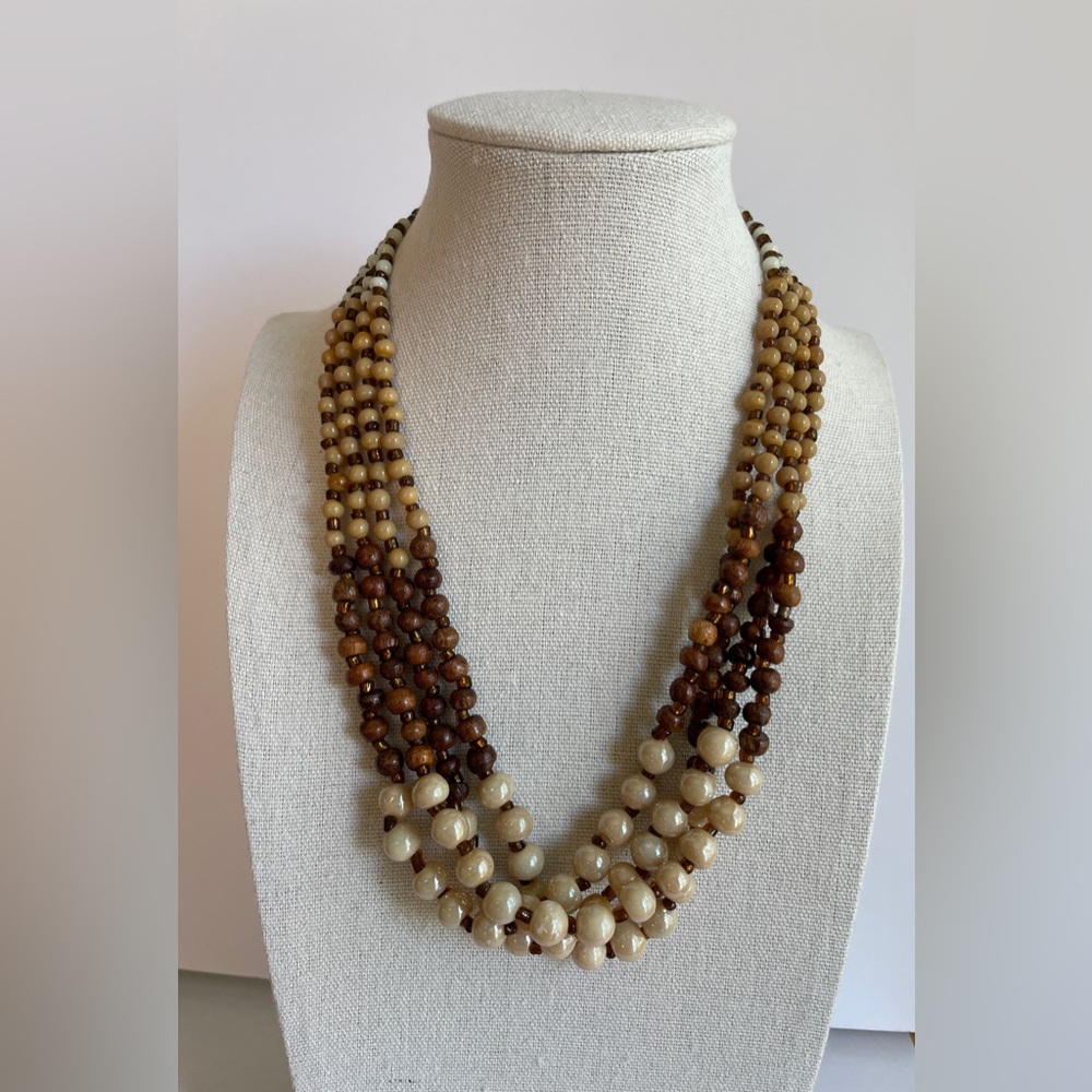 Gaia Glass & Wood Multi-Strand Beaded Necklace